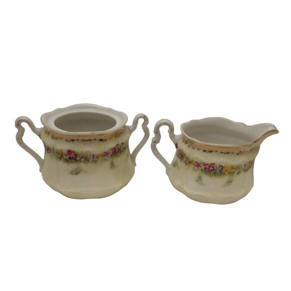 Carl Tielsch Germany Floral Porcelain Creamer And Sugar Bowl Set - Picture 7 of 7